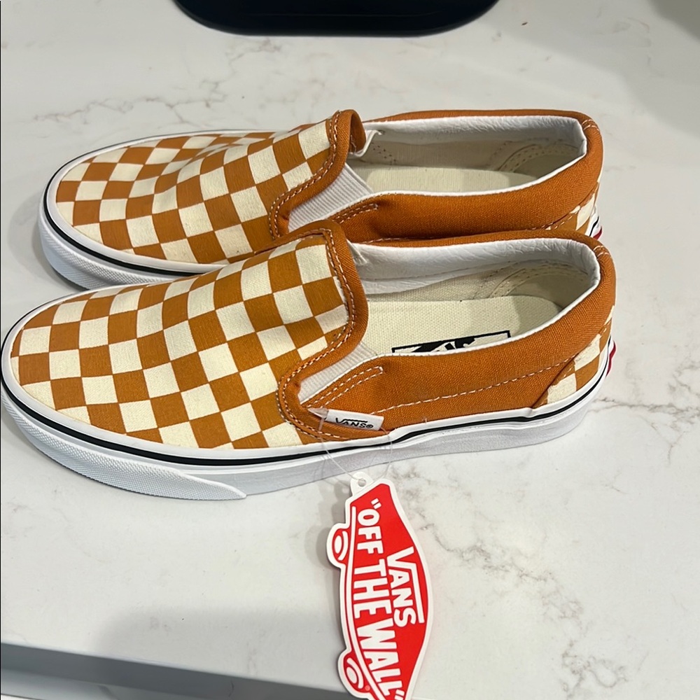 Vans Orange and White Checkerboard Sneakers